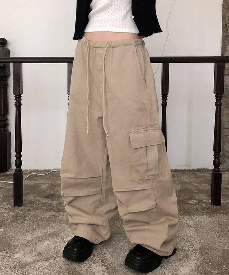 【丈別】バンディングカーゴピンタックワイドパンツ(5color) BEIGE