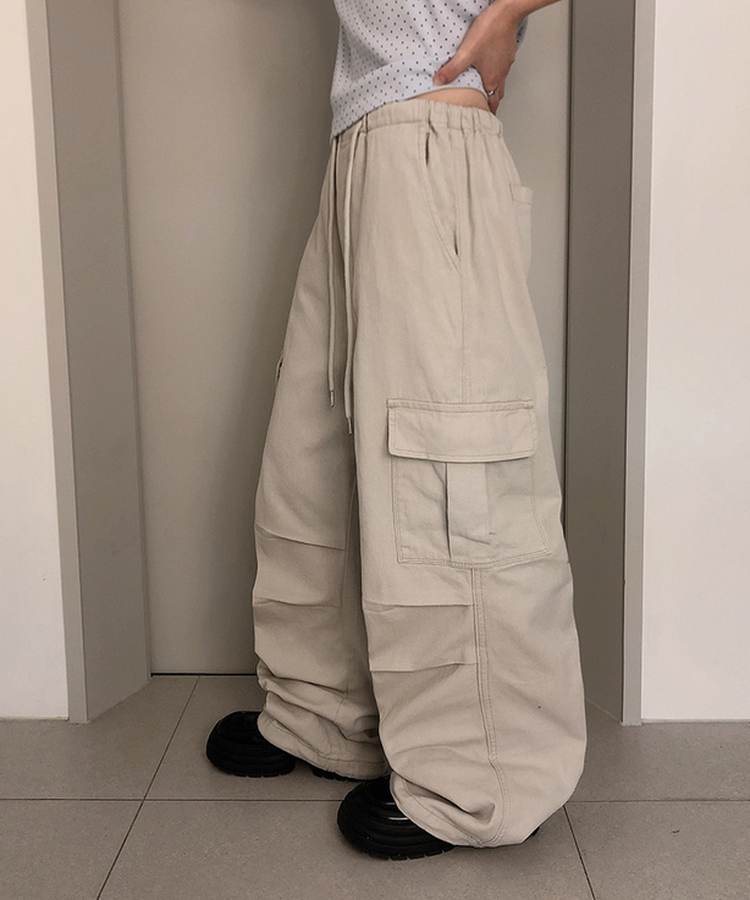 【丈別】バンディングカーゴピンタックワイドパンツ(5color) GREY