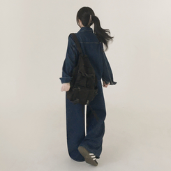 【SET】ルーズフィットデニムシャツ＋ワイドデニムパンツ DEEP DENIM