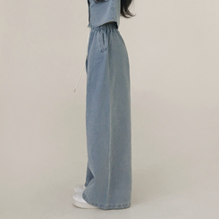 【SET】ルーズフィットデニムシャツ＋ワイドデニムパンツ LIGHT DENIM