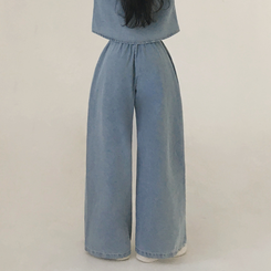 【SET】ルーズフィットデニムシャツ＋ワイドデニムパンツ LIGHT DENIM