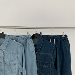 【SET】ルーズフィットデニムシャツ＋ワイドデニムパンツ