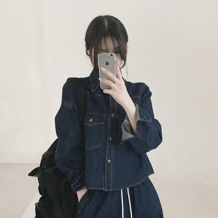 【SET】ルーズフィットデニムシャツ＋ワイドデニムパンツ DEEP DENIM