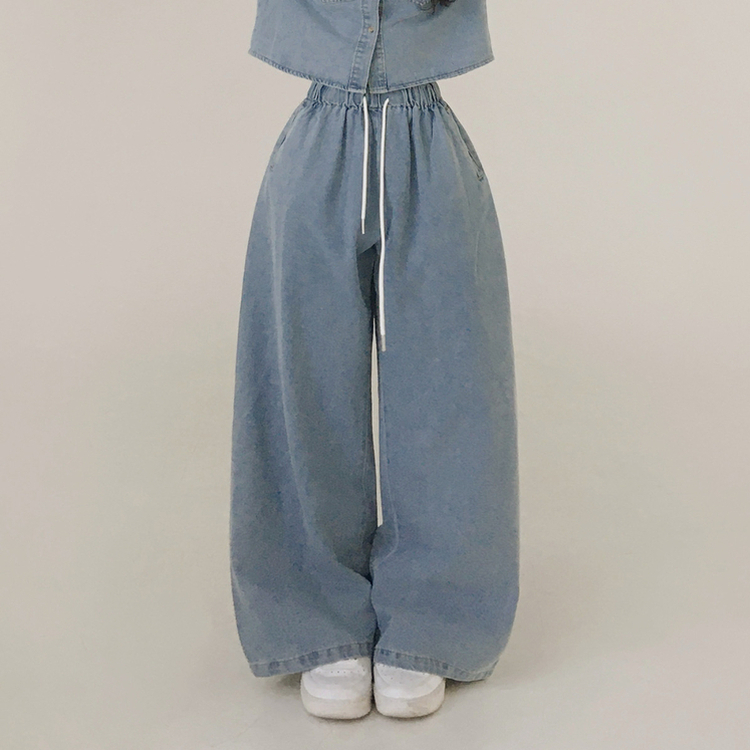 【SET】ルーズフィットデニムシャツ＋ワイドデニムパンツ LIGHT DENIM