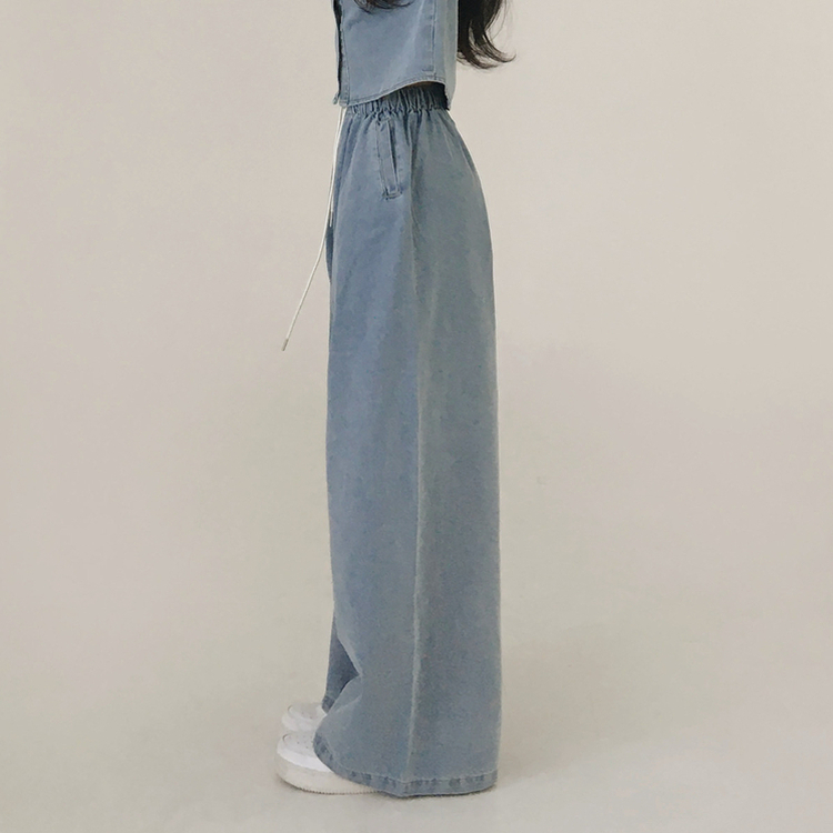 【SET】ルーズフィットデニムシャツ＋ワイドデニムパンツ LIGHT DENIM