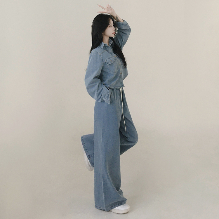 【SET】ルーズフィットデニムシャツ＋ワイドデニムパンツ LIGHT DENIM
