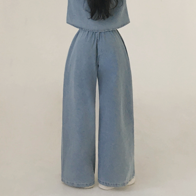 【SET】ルーズフィットデニムシャツ＋ワイドデニムパンツ LIGHT DENIM