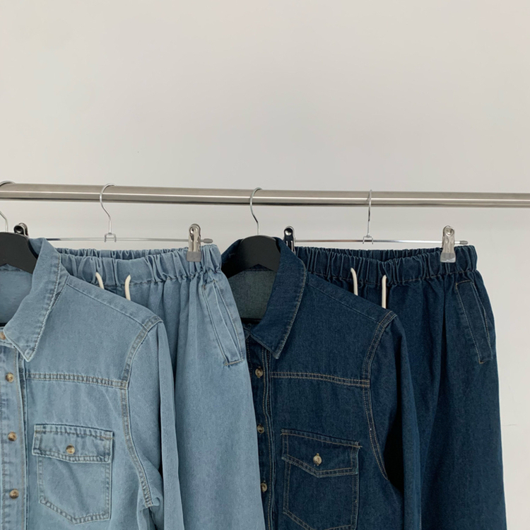 【SET】ルーズフィットデニムシャツ＋ワイドデニムパンツ