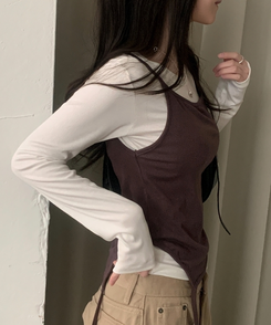 칙스 긴팔티셔츠뷔스티에 셋업투피스 4color 퍼플