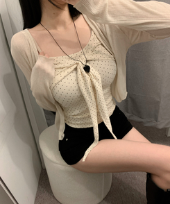 ドットリボンツイストリブキャミソール CREAM