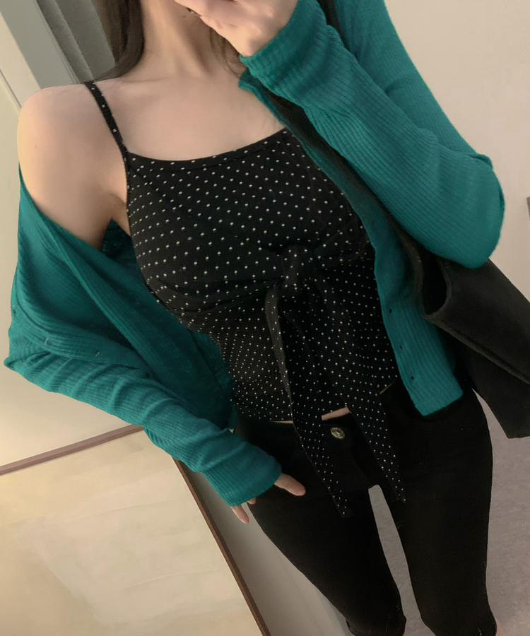 ドットリボンツイストリブキャミソール BLACK