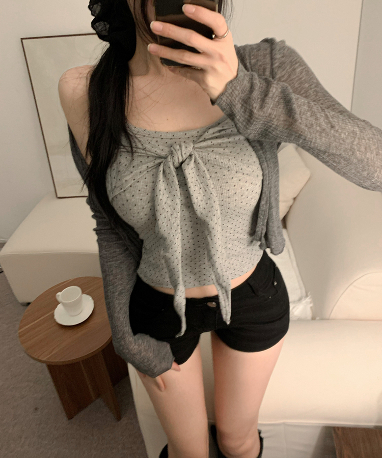 ドットリボンツイストリブキャミソール GREY