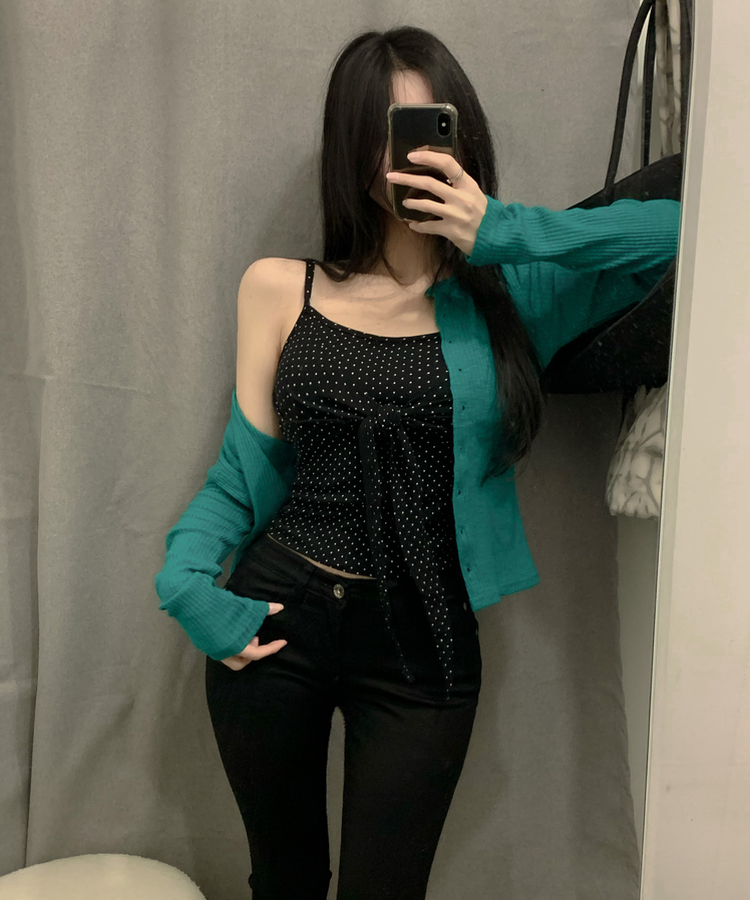 마리 도트 땡땡이 리본 꼬임 매듭 잔골지 끈나시 4colors 블랙