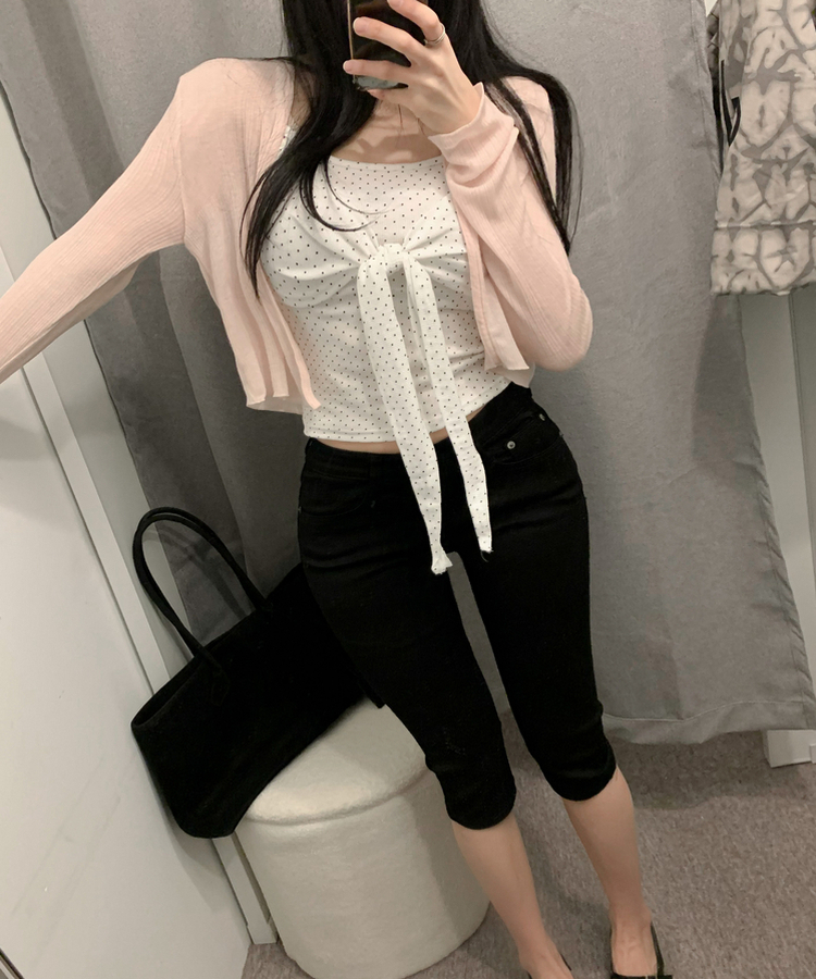 마리 도트 땡땡이 리본 꼬임 매듭 잔골지 끈나시 4colors 화이트