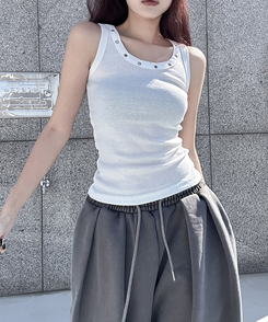 スタッズラウンドスリムキャミソール(7color) IVORY