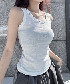 スタッズラウンドスリムキャミソール(7color) IVORY