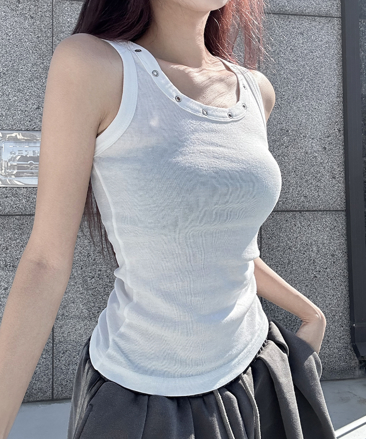 スタッズラウンドスリムキャミソール(7color) IVORY