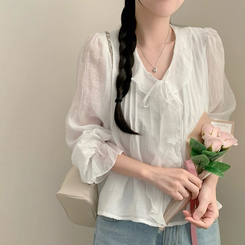 릴리 프릴 러플 긴팔 블라우스 상의 봄옷 벚꽃 긴소매 수학여행 하객룩 청순 여리 아이보리