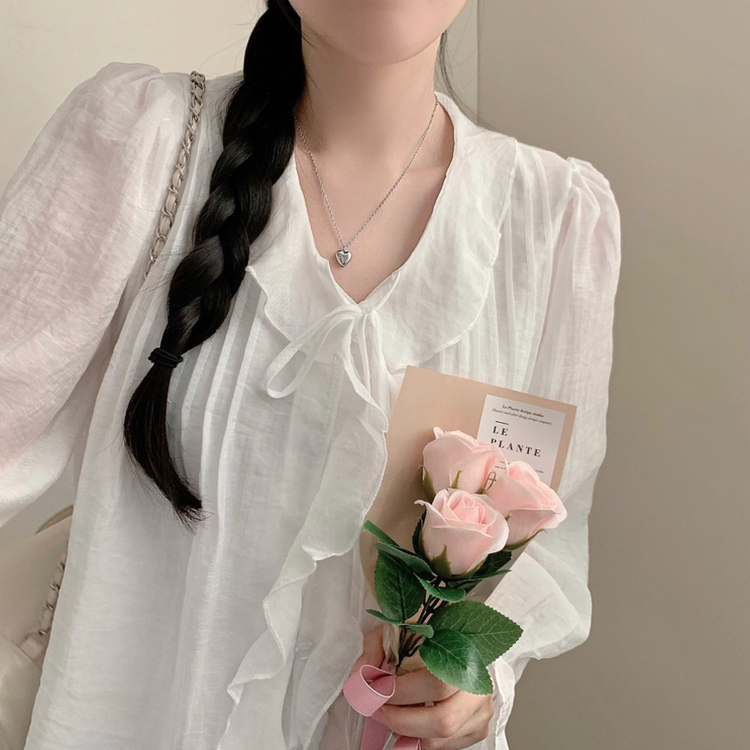 릴리 프릴 러플 긴팔 블라우스 상의 봄옷 벚꽃 긴소매 수학여행 하객룩 청순 여리 아이보리