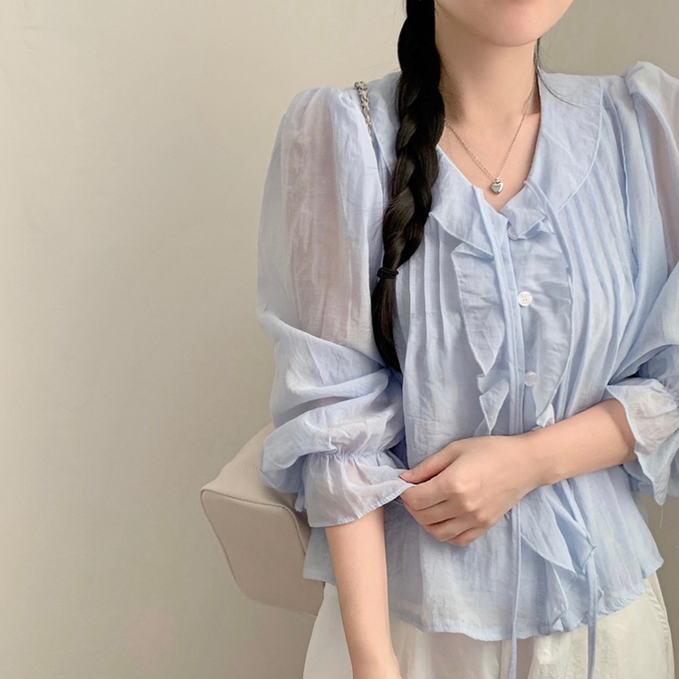 릴리 프릴 러플 긴팔 블라우스 상의 봄옷 벚꽃 긴소매 수학여행 하객룩 청순 여리 소라