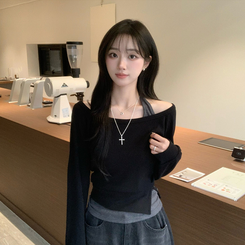 レイヤード長袖ボタントップス BLACK