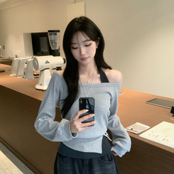 レイヤード長袖ボタントップス GREY