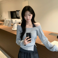 レイヤード長袖ボタントップス GREY