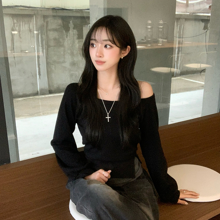 레이어드한듯 레이 봄 긴팔 와플 사선 밑단 언발 버튼 홀터넥 나시 맨투맨 레이어드 세트 오버핏 세미 크롭 긴팔 티셔츠 단추 긴팔티 3color 블랙