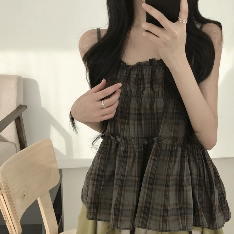 チェックティアードフリルキャミソール DARK BLUE