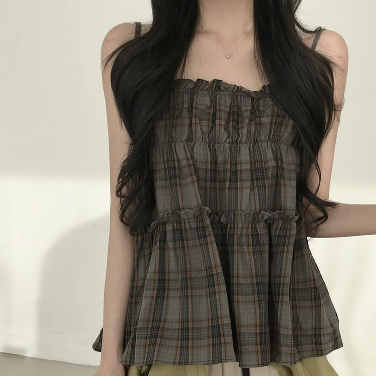 チェックティアードフリルキャミソール DARK BLUE