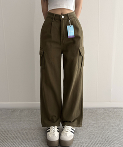 【丈別】カーゴストレートコットンパンツ KHAKI