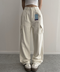 【丈別】カーゴストレートコットンパンツ IVORY