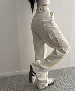 【丈別】カーゴストレートコットンパンツ IVORY