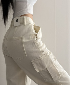 【丈別】カーゴストレートコットンパンツ IVORY