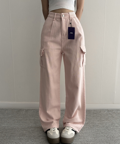 【丈別】カーゴストレートコットンパンツ PINK