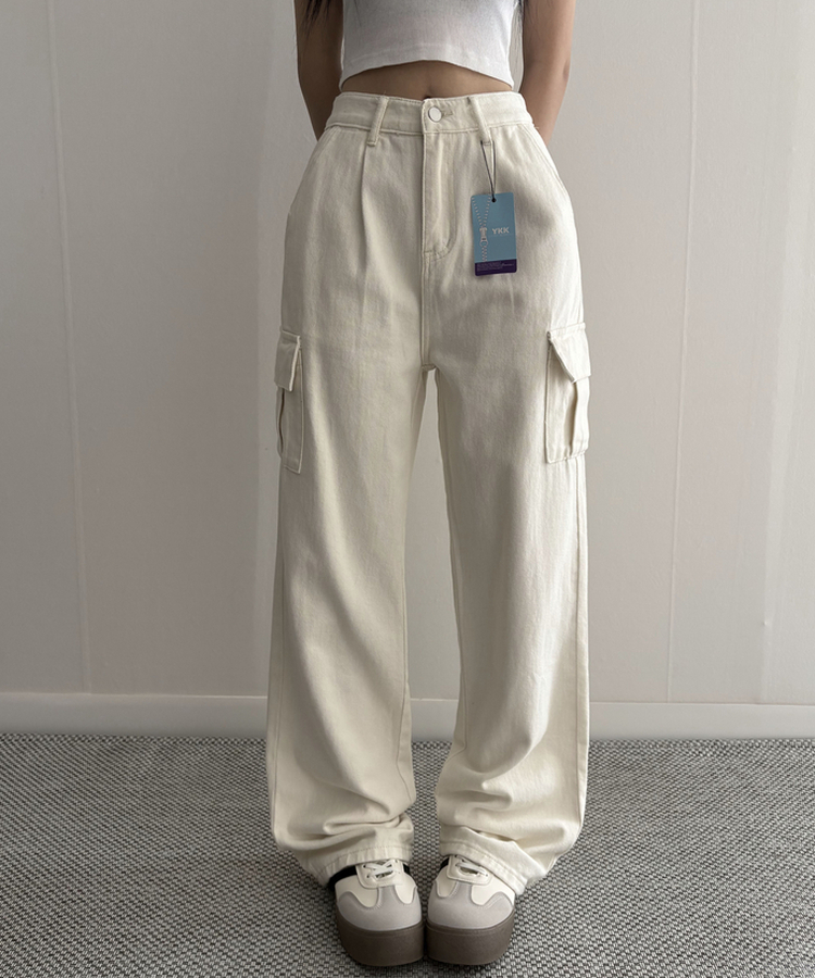 【丈別】カーゴストレートコットンパンツ IVORY