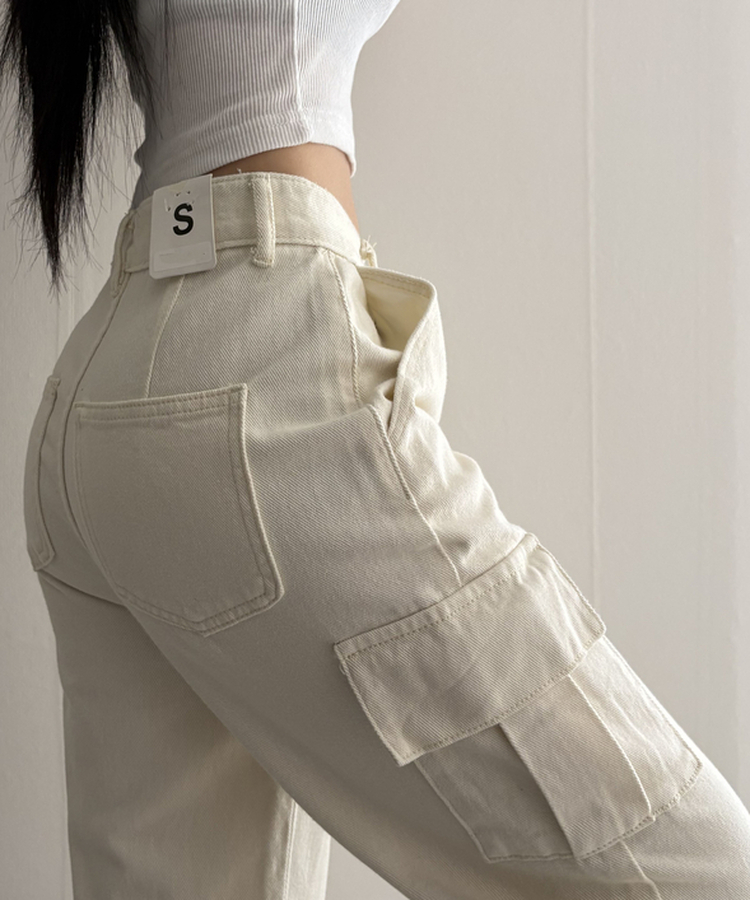 【丈別】カーゴストレートコットンパンツ IVORY