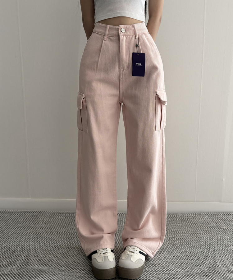 【丈別】カーゴストレートコットンパンツ PINK