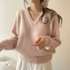 スプリングVネックニット(5color) PINK
