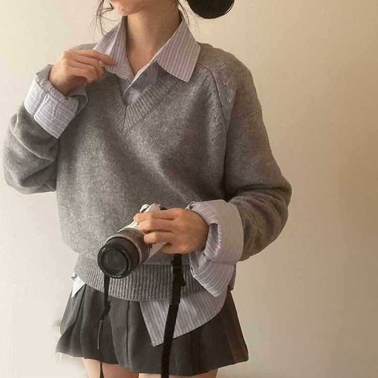 スプリングVネックニット(5color) GREY