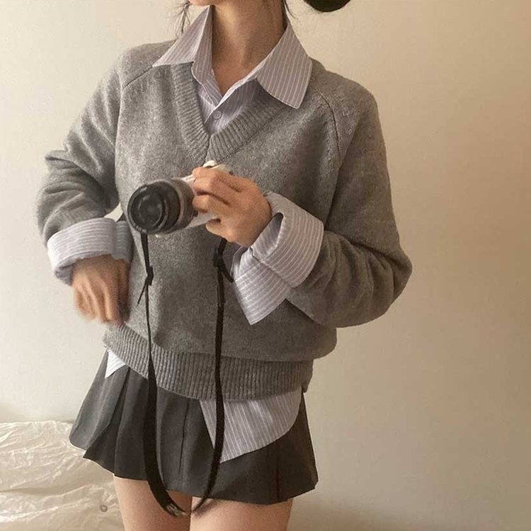 スプリングVネックニット(5color) GREY