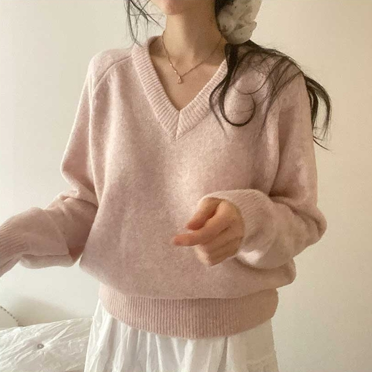 スプリングVネックニット(5color) PINK