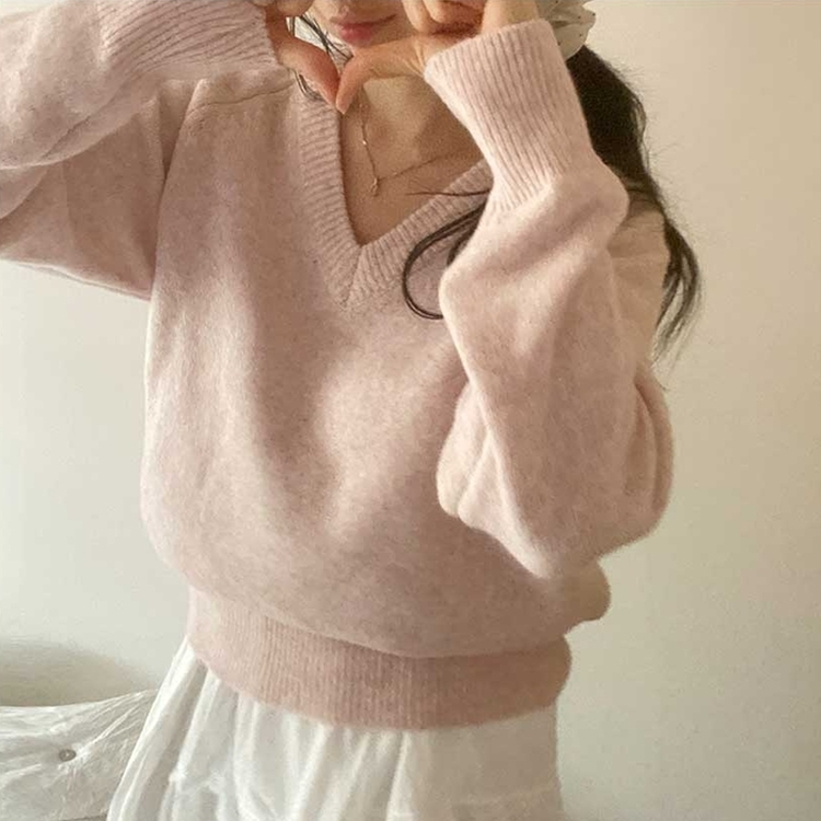 スプリングVネックニット(5color) PINK