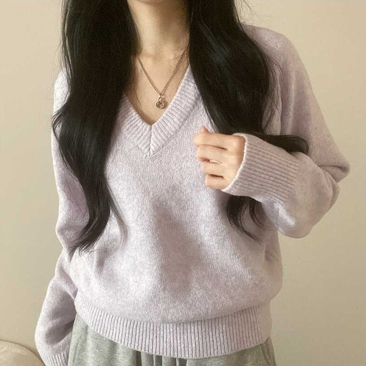 スプリングVネックニット(5color) PURPLE