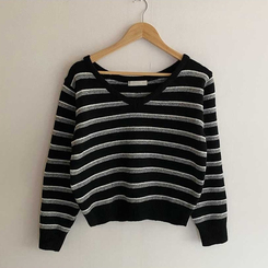 ボーダーバイカラーVネックニット