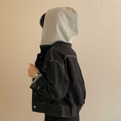 レイヤードデニムフードジャケット MID DENIM