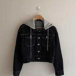 レイヤードデニムフードジャケット