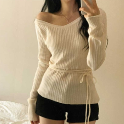 オフショルダーVネックリブニット IVORY