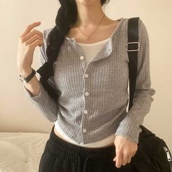 レイヤードボタンカーディガン GRAY(WINTER)
