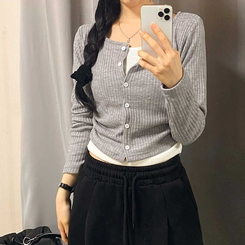 レイヤードボタンカーディガン GRAY(WINTER)